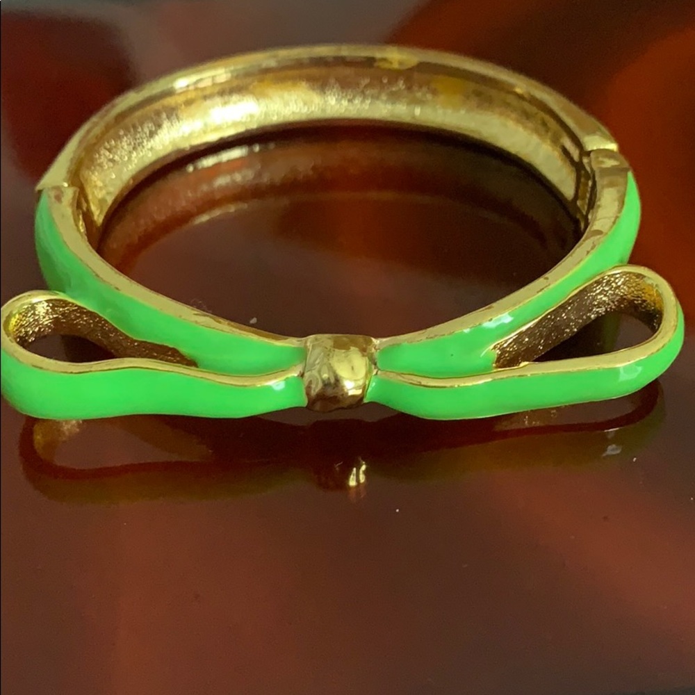 Gold Bow Bangle Bracelet in Green